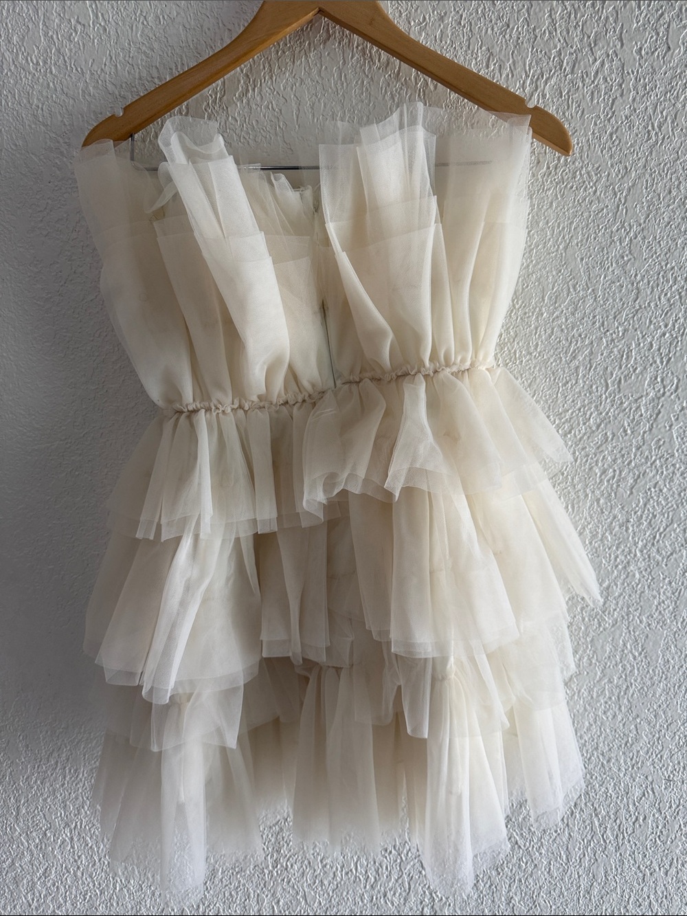 Strapless Layered Tulle Mini Dress in Cream - Picture 2 of 2